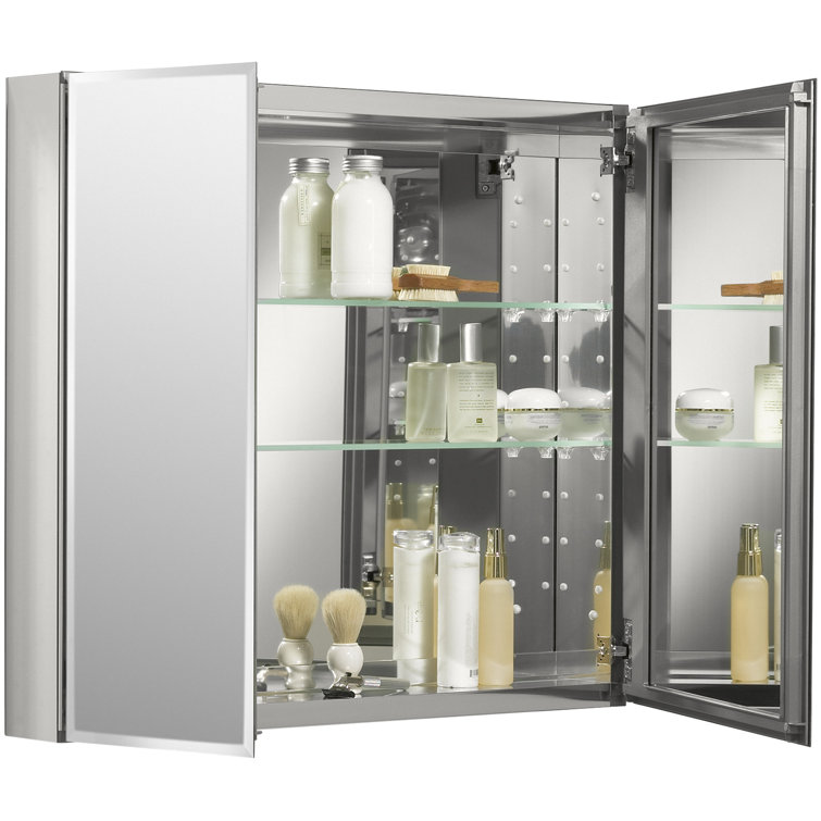 Sleek Frameless Aluminum Medicine Cabinet with Beveled Mirrored Doors