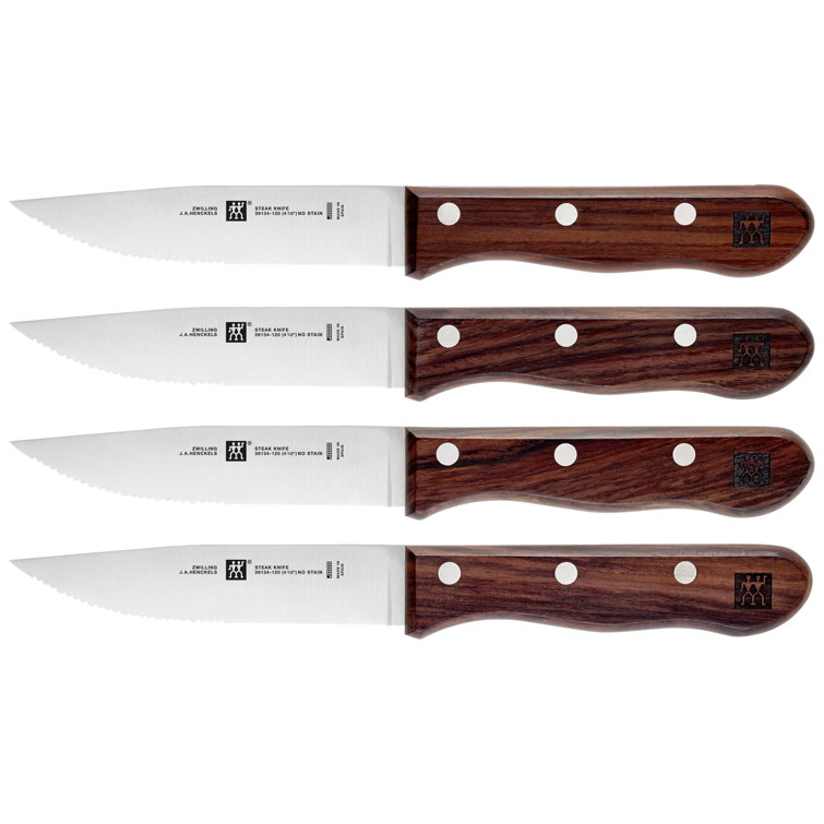 Dark Wood Handle Stainless Steel 4-Piece Steak Knife Set