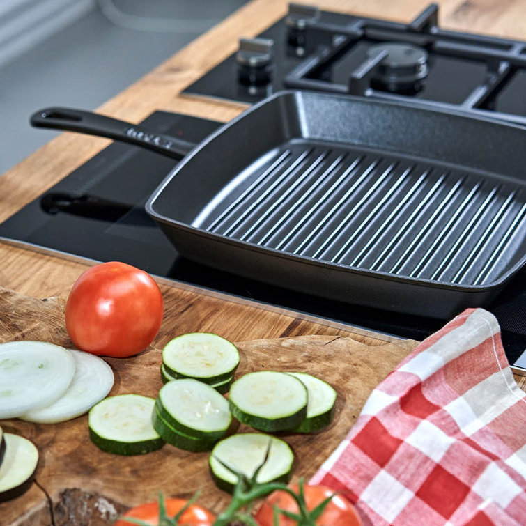 Matte Black 12" Square Cast Iron Grill Pan - Induction Ready