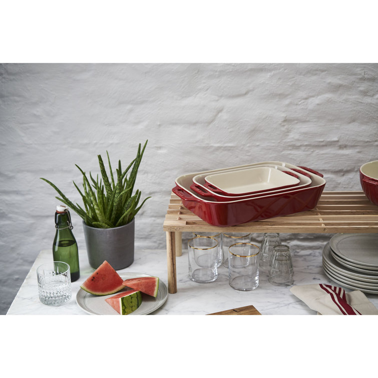 Cherry Red Ceramic 3-Piece Rectangular Baking Dish Set