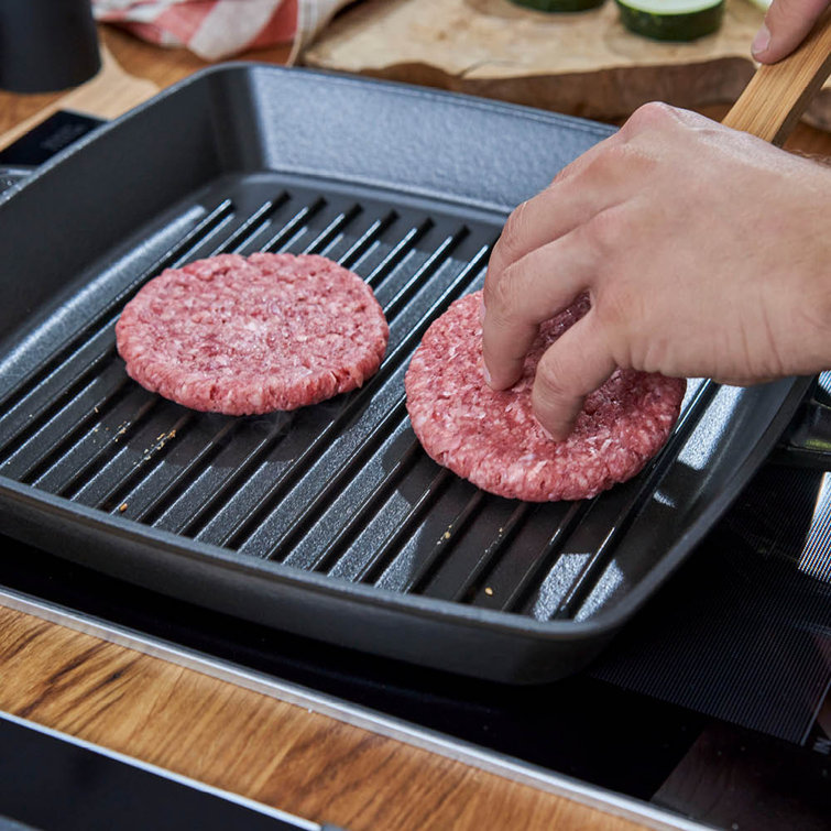 Matte Black 12" Square Cast Iron Grill Pan - Induction Ready