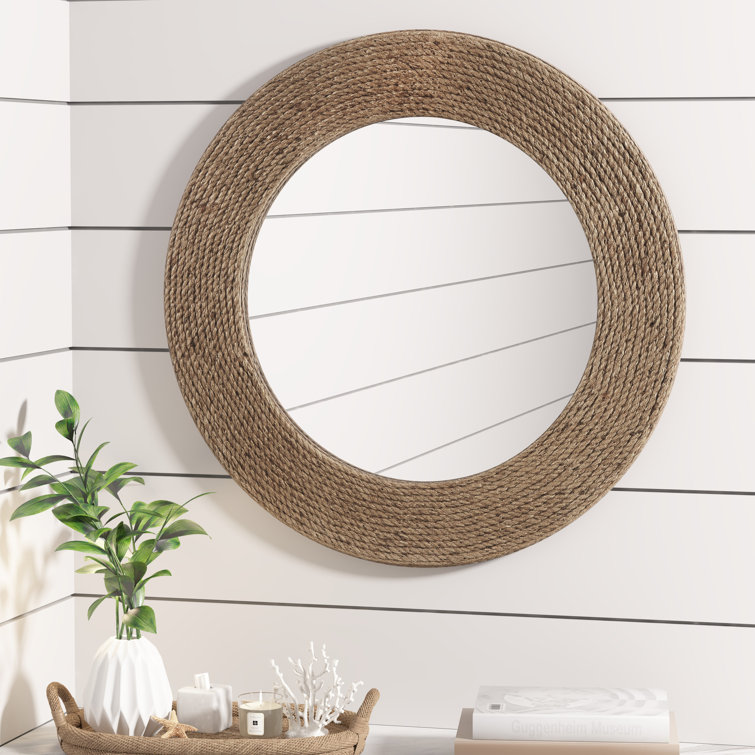 Coastal Charm Natural Jute Rope 26" Round Wall Mirror