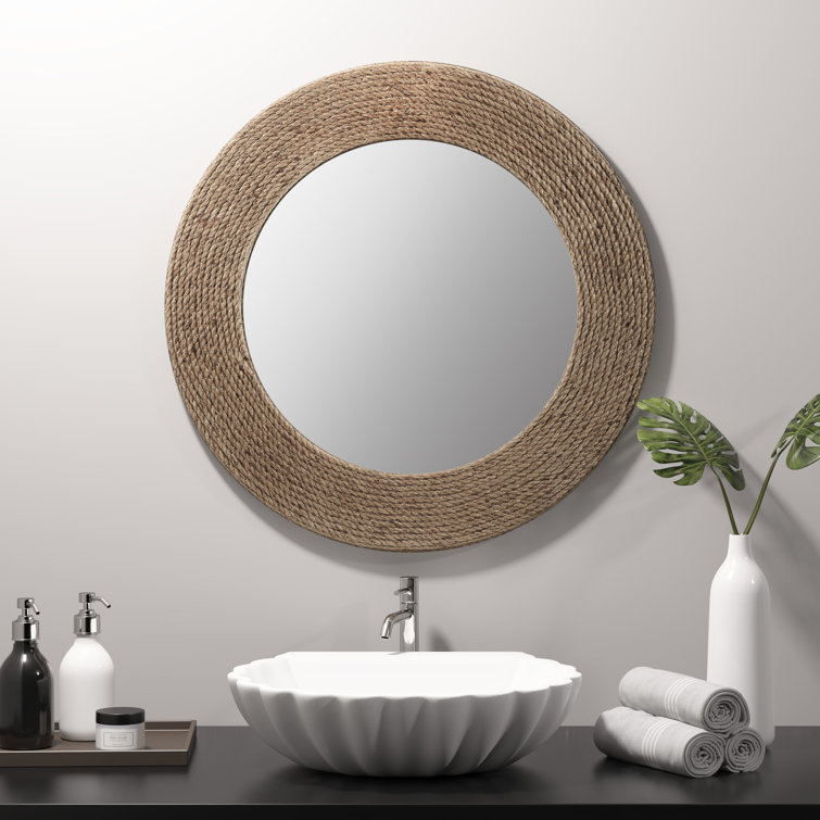 Coastal Charm Natural Jute Rope 26" Round Wall Mirror