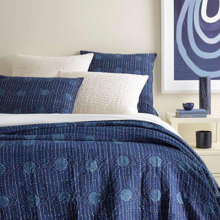 Indigo Cotton Euro Sham with Block Print
