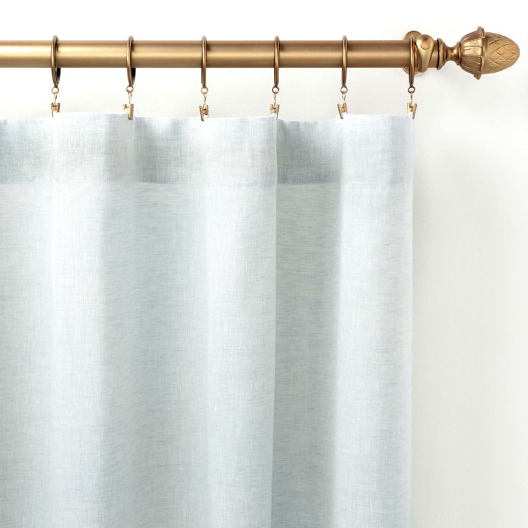 Elegant Sky Blue Linen Pleated Window Curtain Panel, 55" x 96"