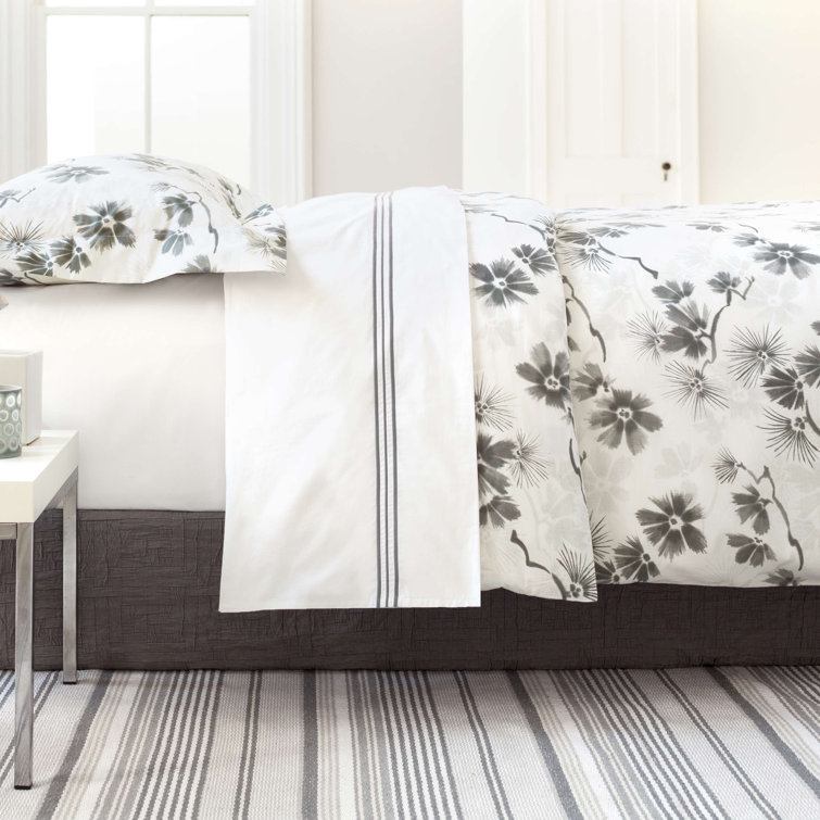Twin Pearl Gray Cotton Embroidered Flat Sheet Set
