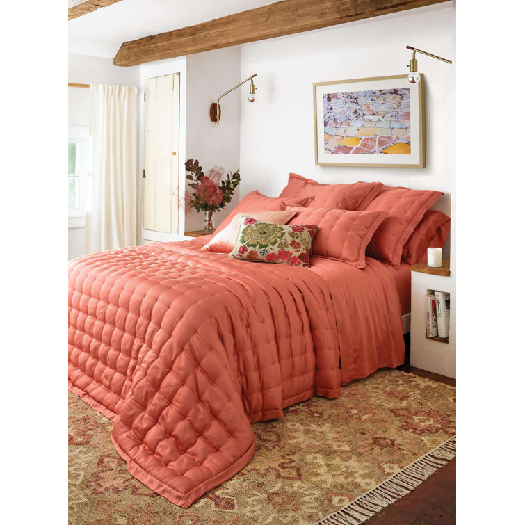 Floral Embroidered Linen Lumbar Pillow with Piped Edges