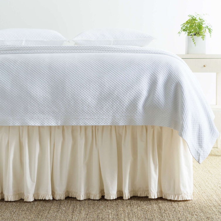 Classic White Cotton Ruffle Bed Skirt with Split Corner
