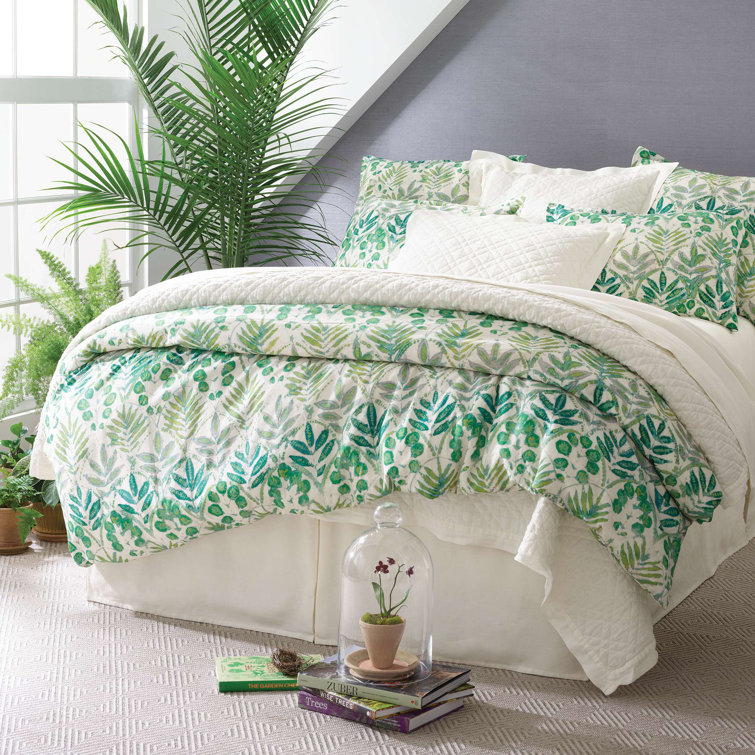 King Size Botanical Cotton Sham in Ivory and Green