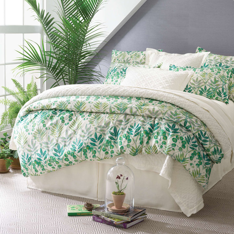 Full/Queen Green Botanical Cotton Linen Duvet Cover