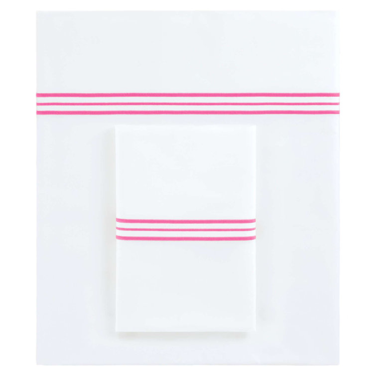 Standard White Cotton Pillowcase with Fuchsia Embroidery