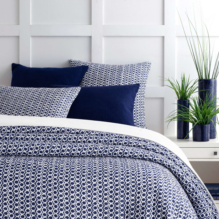 Indigo Cotton Quilted Sham with Geometric Print