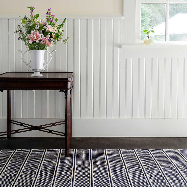 Ivory and Navy Handwoven Cotton Stripe Rug, 2 x 3 Feet