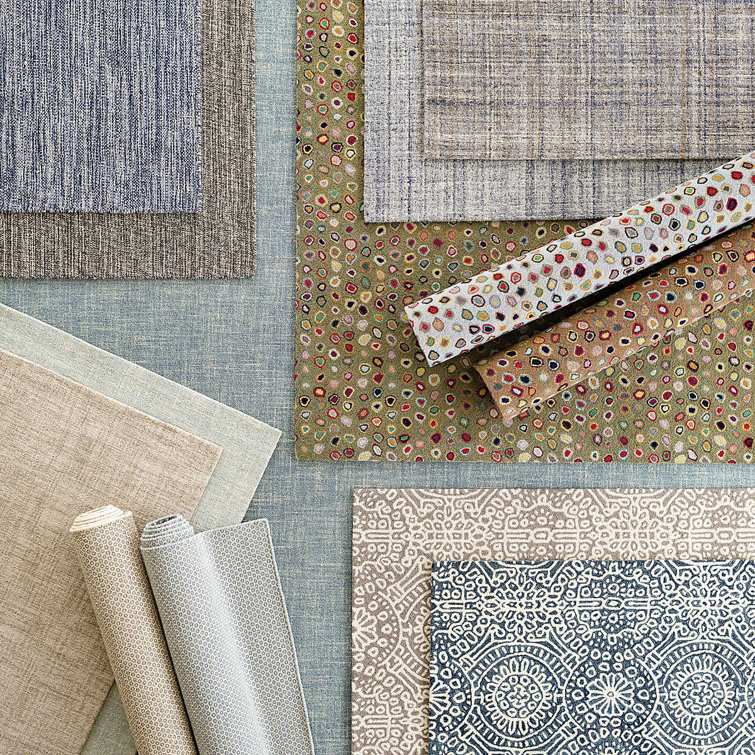 French Blue and Ivory Geometric Wool and Cotton Rug, 10 x 14
