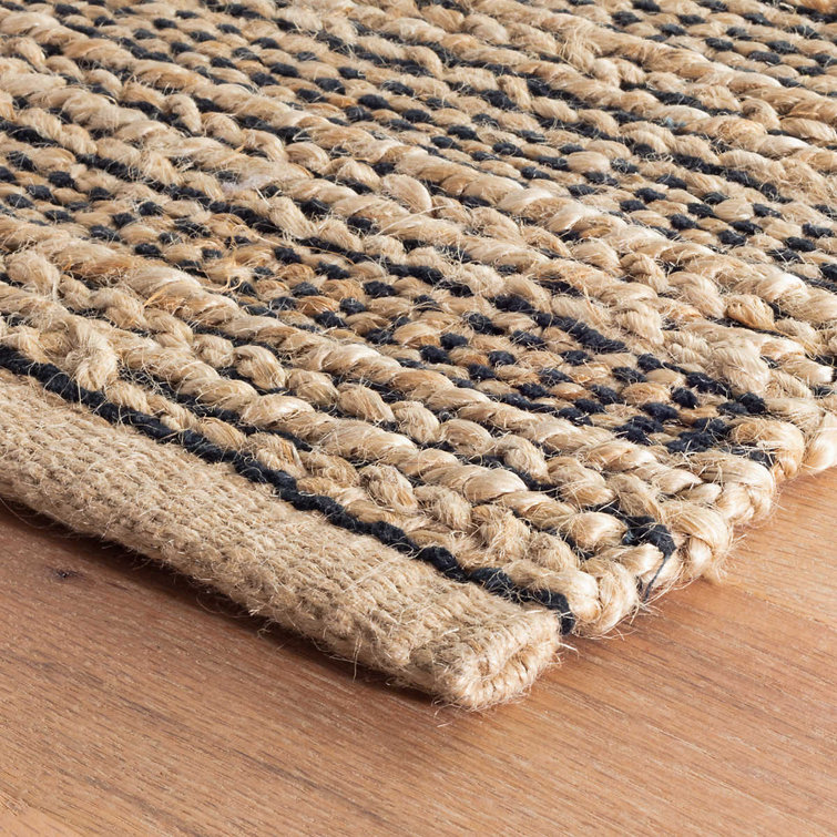 Handwoven Black and Beige Cotton Chenille Stripe Rug 2' x 3'