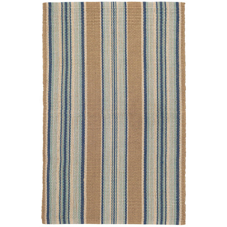 Farmhouse Blue Stripe Hand Loomed Cotton Area Rug 2' x 3'
