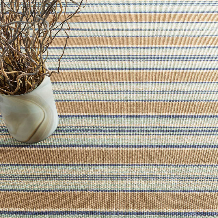 Blue and Beige Stripe Handwoven Cotton Rug 6' x 9'