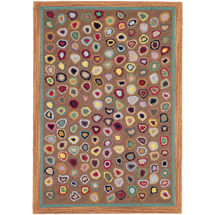 Handmade Ivory and Yellow Geometric Wool Rug 5' x 8'