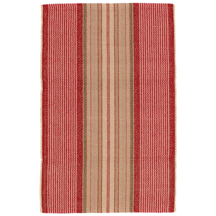 Red and Beige Striped Handwoven Cotton Rug 4' x 6'