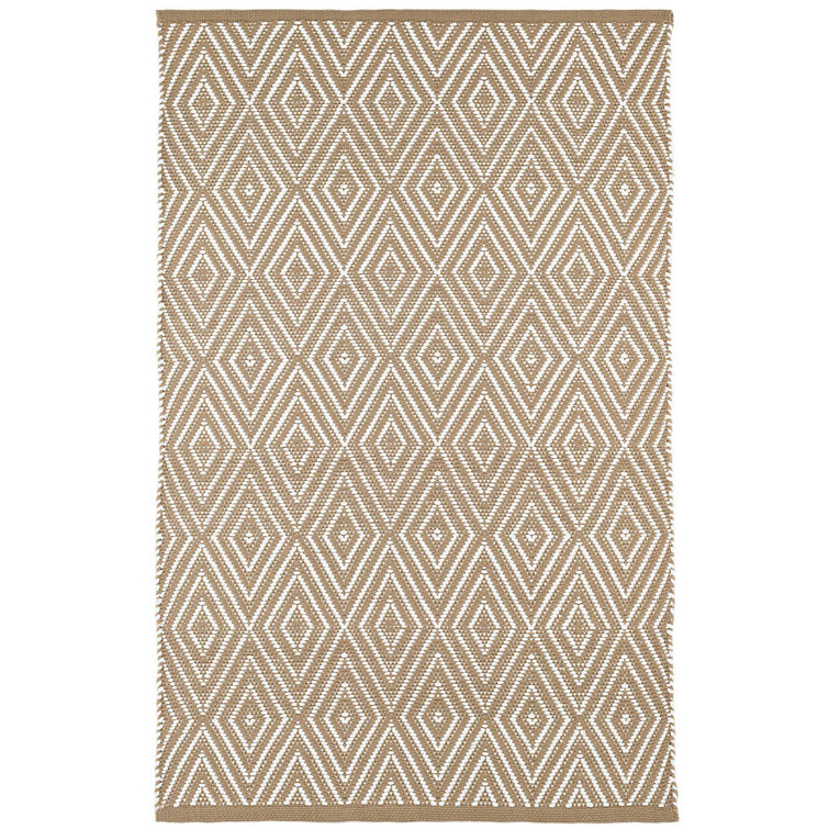 Khaki and White Diamond Handwoven Indoor/Outdoor Rug