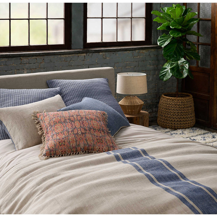 Anatolia Linen Kilim Print Square Throw Pillow with Fringe