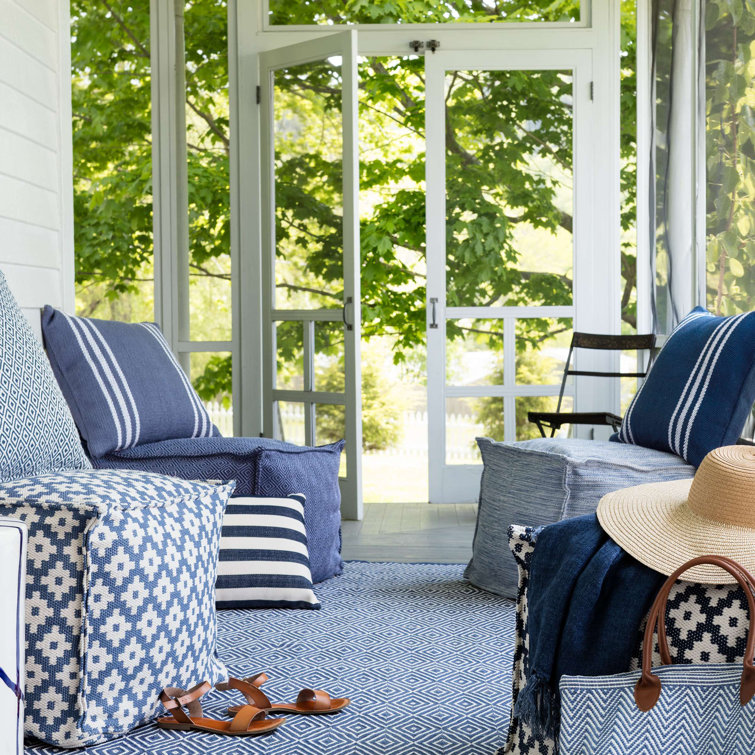Denim and White Diamond Geometric Flatwoven Rug