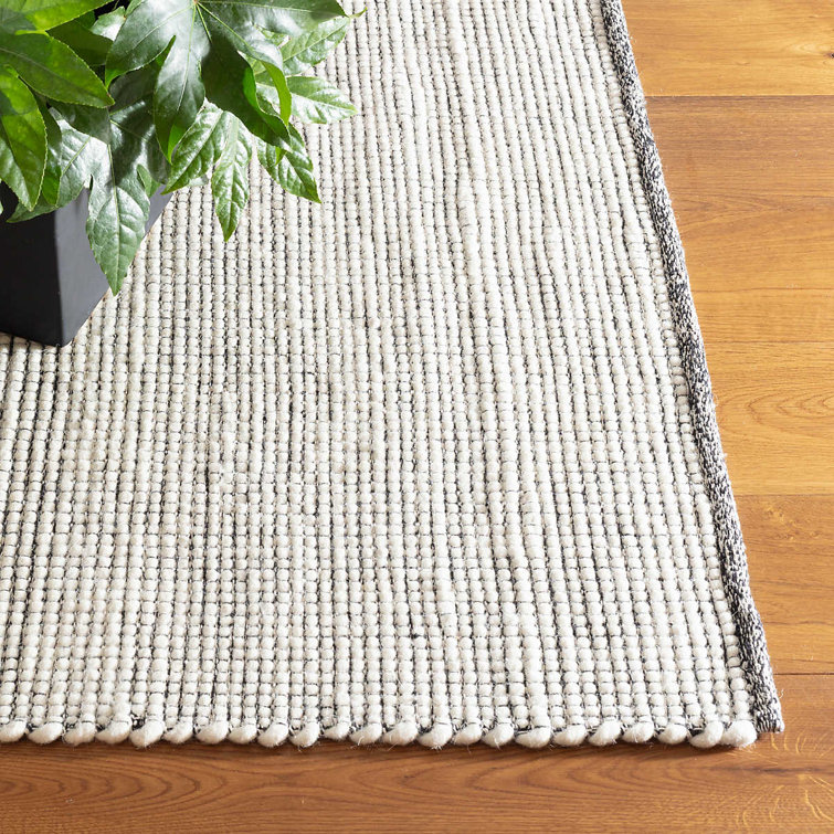 Network Black and White Handwoven Wool and Cotton Rug, 5' x 8'