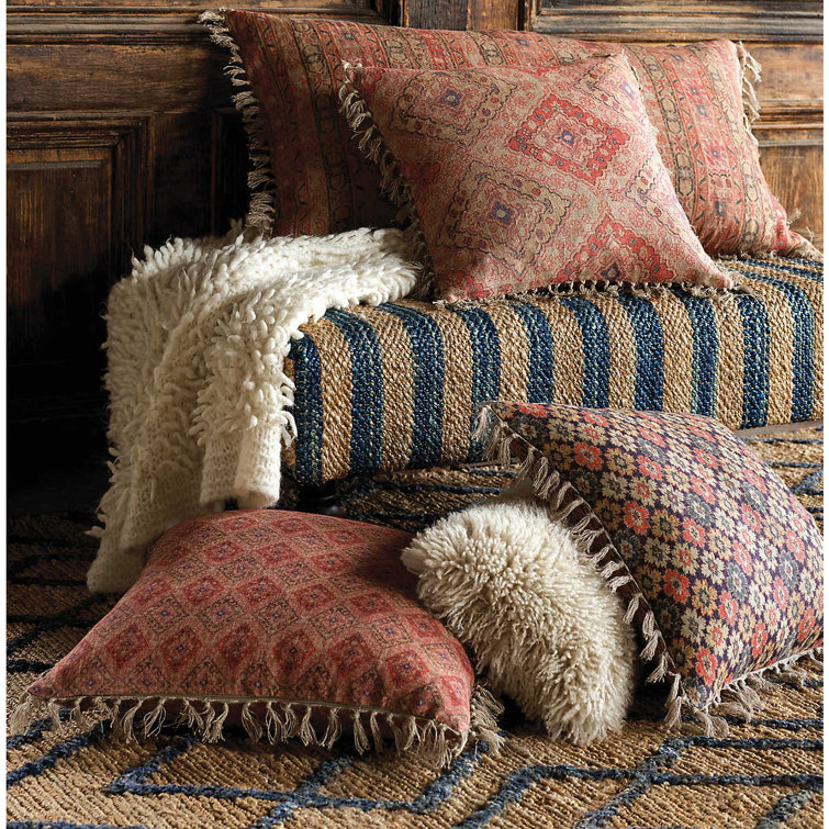Euro Square Fringed Cotton Polyester Accent Pillow