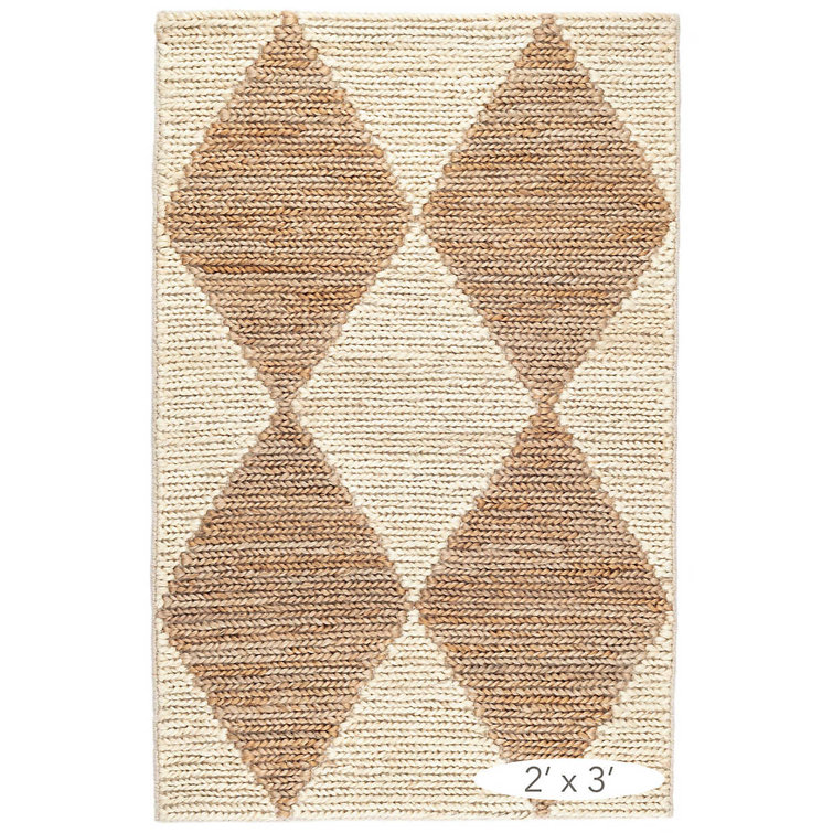 Natural Diamond Pattern Handwoven Cotton Rug, 2' x 3'