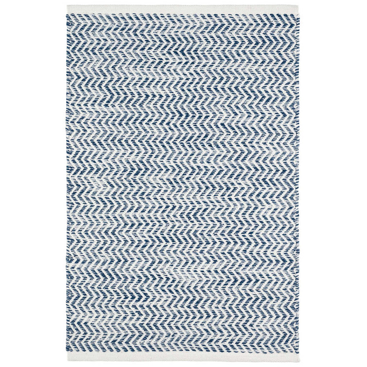 Coastal Herringbone Blue and Ivory 8' x 10' Handwoven Wool Blend Area Rug