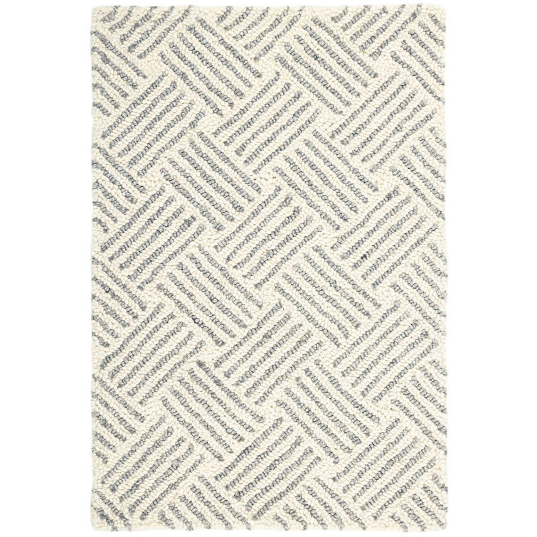 Ivory and Gray Handwoven Wool Striped 8' x 10' Rug