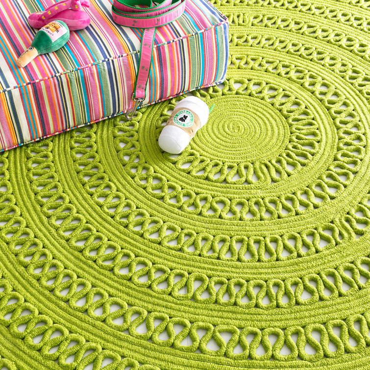 Handwoven Green Synthetic Round Non-slip Rug