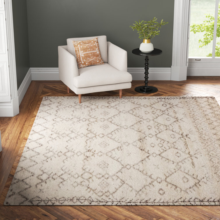 Zuri Ivory and Walnut Geometric Hand-Knotted Wool Rug - 5'x8'