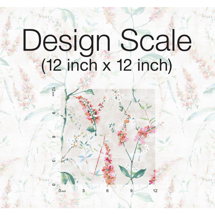 Coral Floral Sprig Self-Adhesive Removable Wallpaper Roll