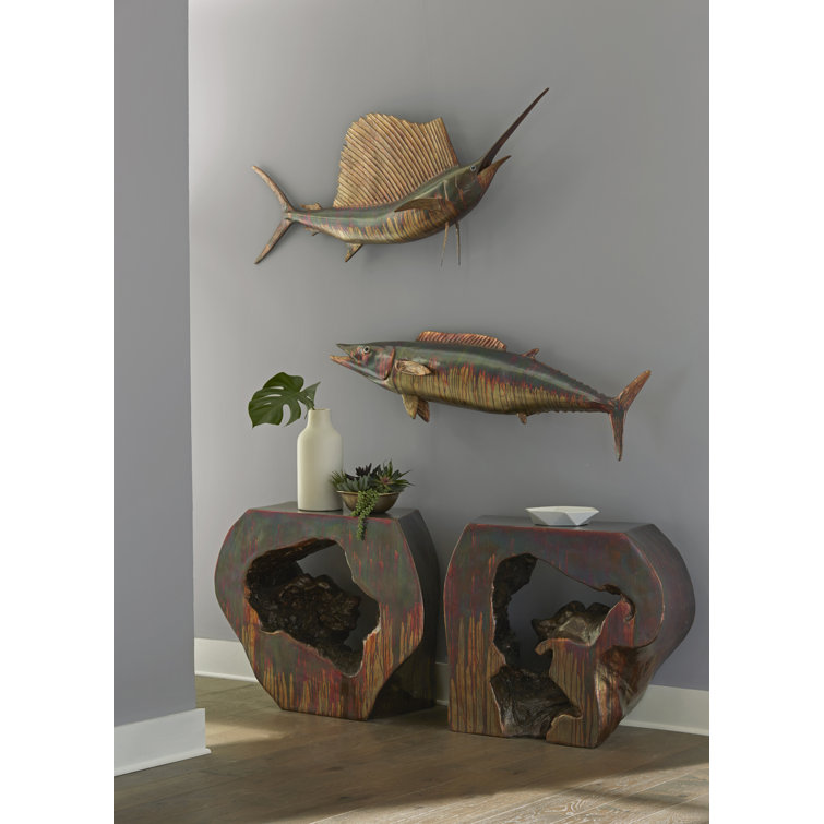 Copper Patina Finish Rectangular Wood and Metal Console Table