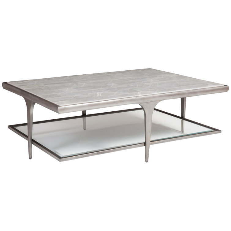 Silver Rectangular Iron Cocktail Table with Onyx Top