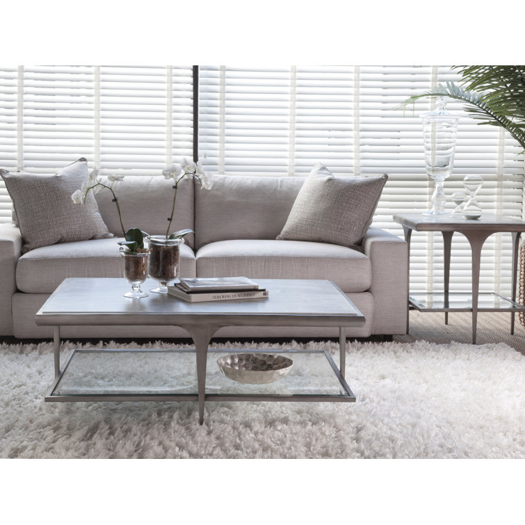 Silver Rectangular Iron Cocktail Table with Onyx Top