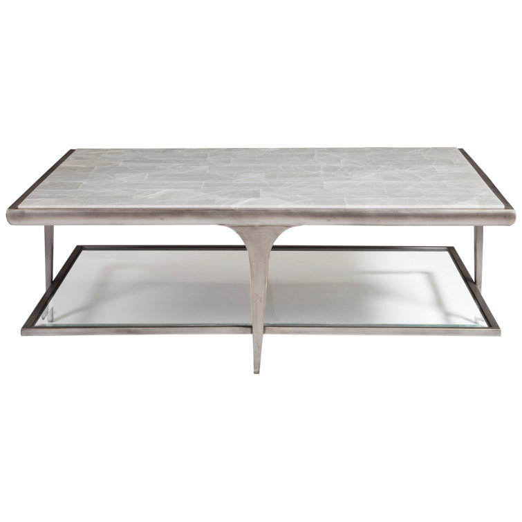 Silver Rectangular Iron Cocktail Table with Onyx Top