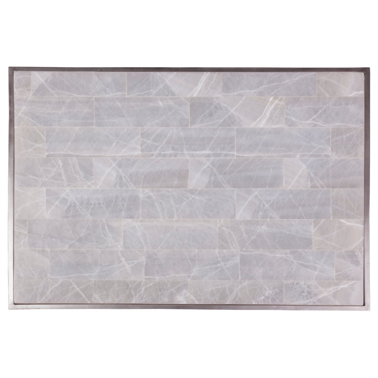 Silver Rectangular Iron Cocktail Table with Onyx Top