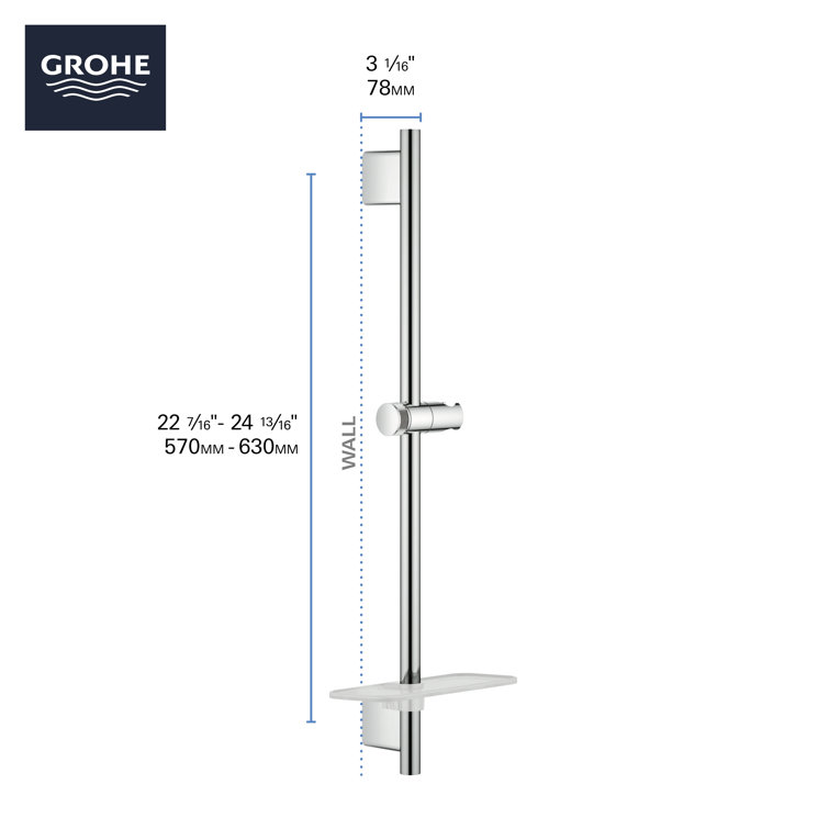 Chrome 24-Inch Slide Bar with Adjustable Handheld Shower Holder