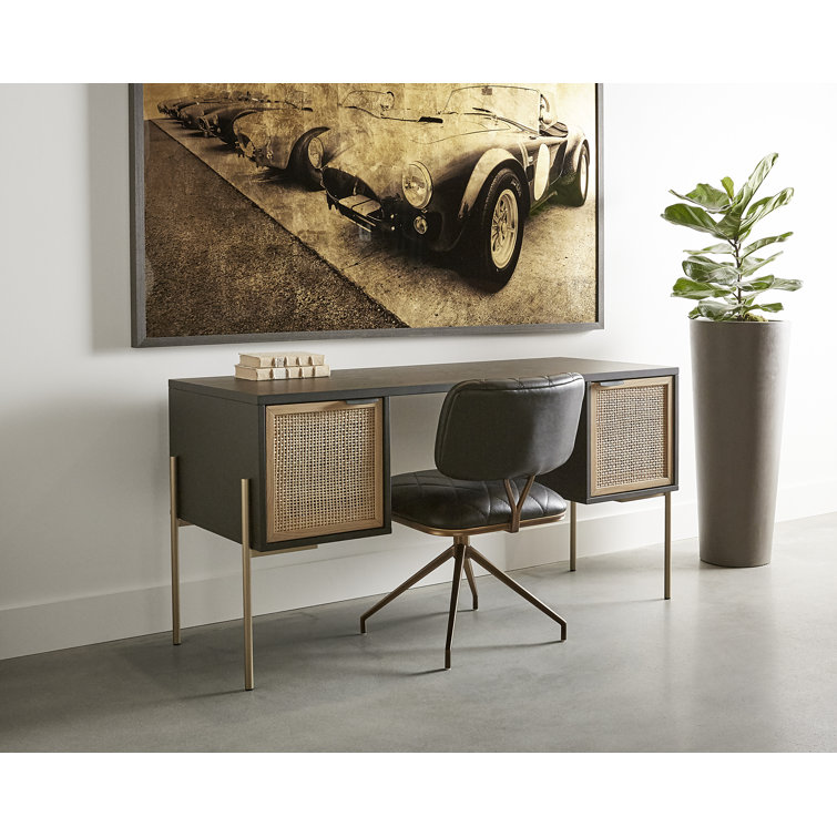 Executive Black Oak 61" Home Office Desk with Drawer