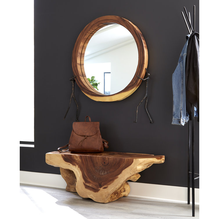 Transitional Atlas Round 44" Bronze Chamcha Wood Accent Mirror