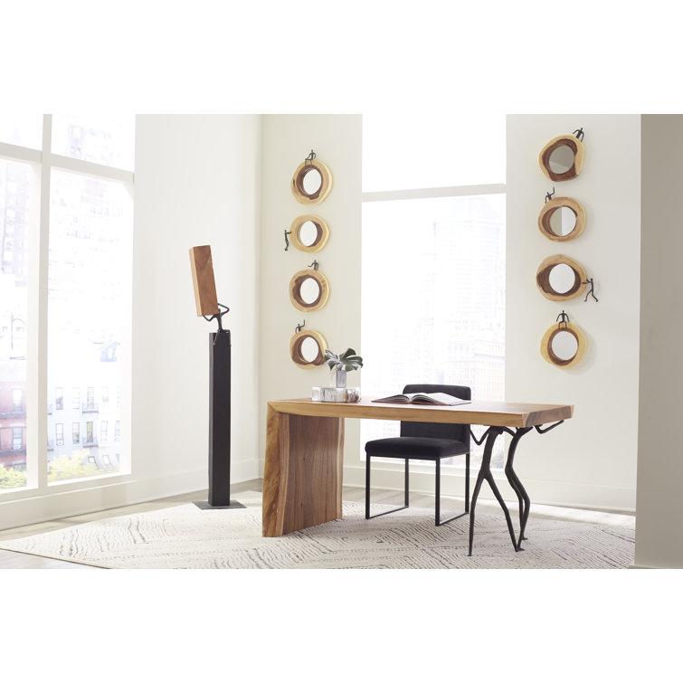 Atlas Crosscut Small Round Black/Brown Wood & Bronze Mirror