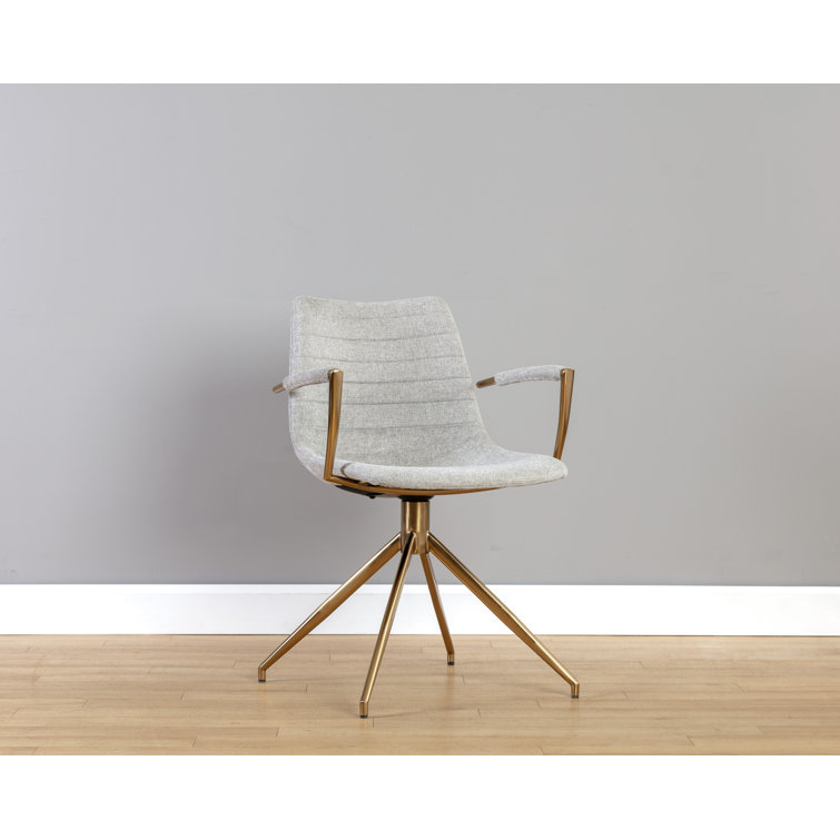 Belfast Heather Grey Swivel Dining Armchair with Gold Stainless Steel Legs