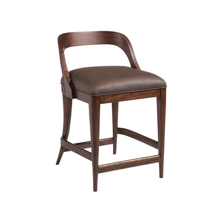 Traditional Brown Wood and Leather Counter Stool