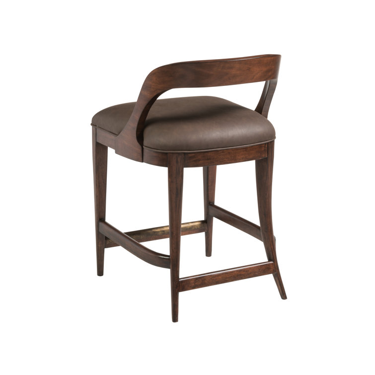 Traditional Brown Wood and Leather Counter Stool