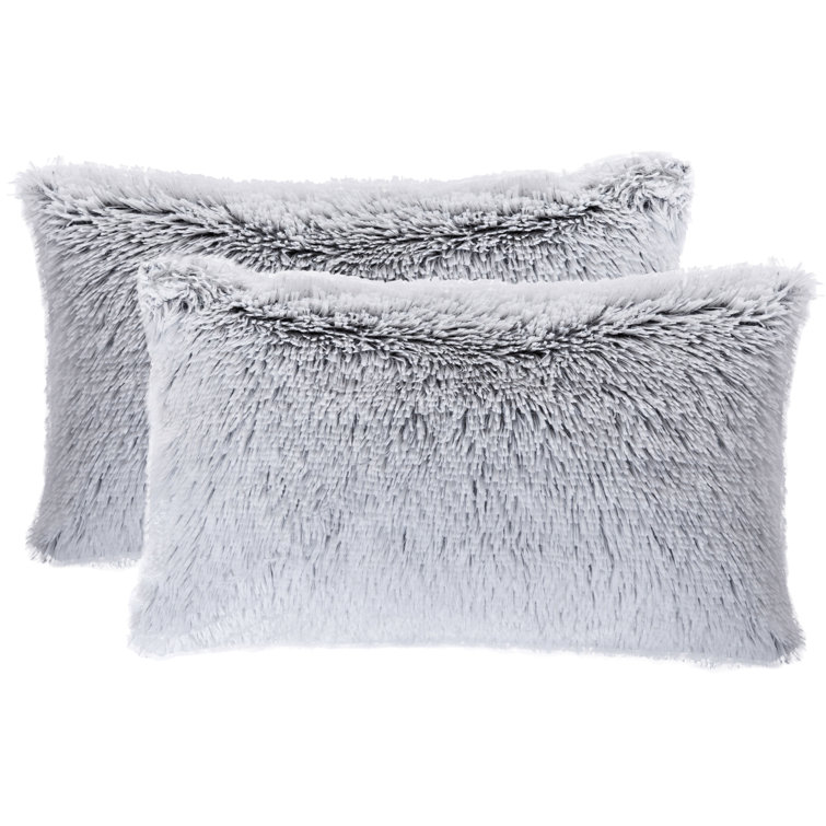 Gray Faux Fur Lumbar Pillow Set for Rustic Decor