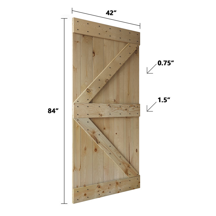 Unfinished Pine Wood Sliding Barn Door with Black Hardware Kit