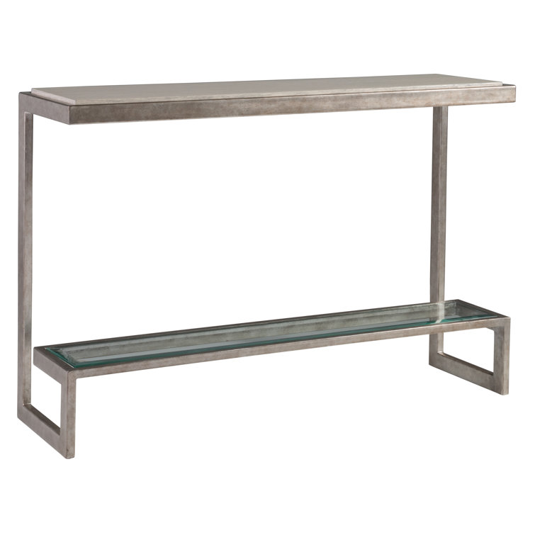 Contemporary Soiree Console with Antiqued Silver Leaf and Glass Shelf