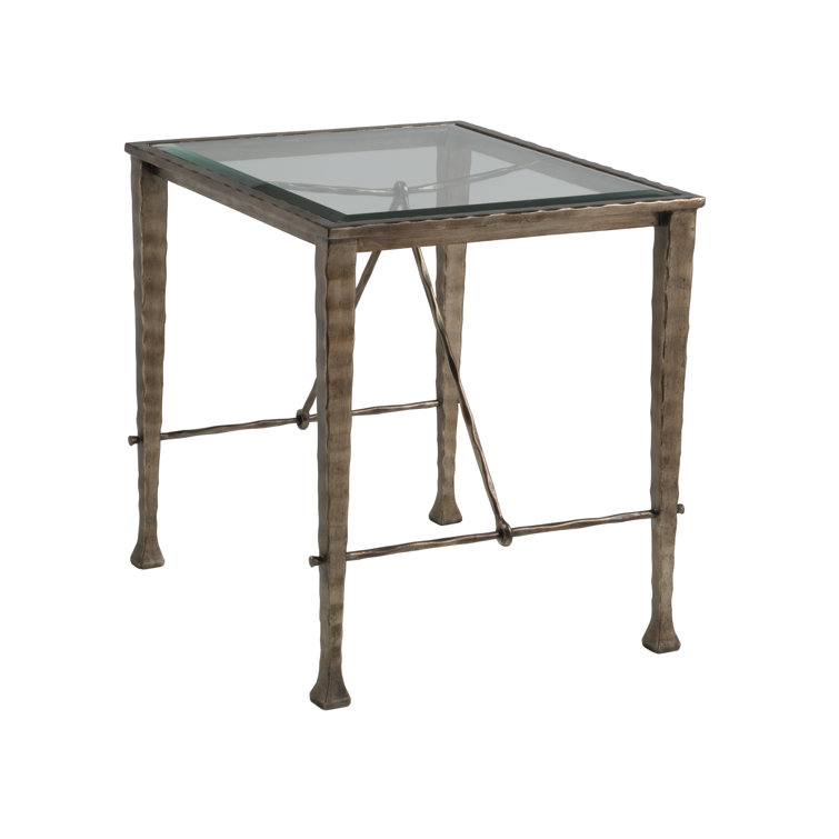 Cortona Bronze Hammered Iron and Glass Rectangular End Table